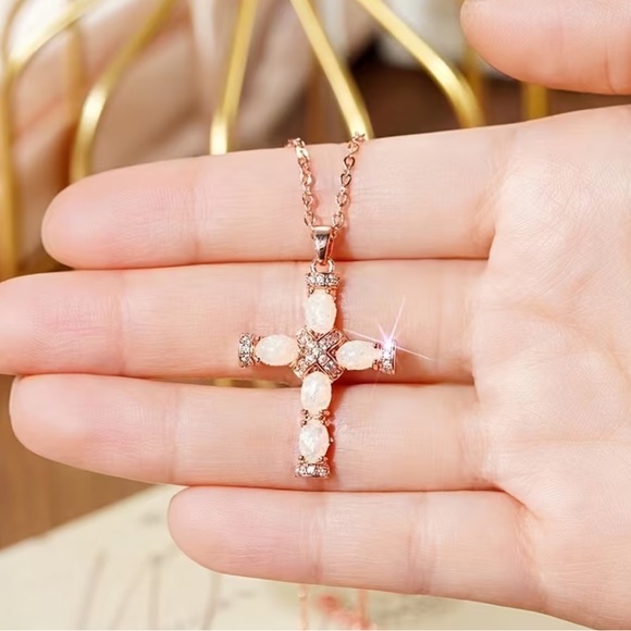 Opal Cross Pendant Necklace - Picture 5 of 12